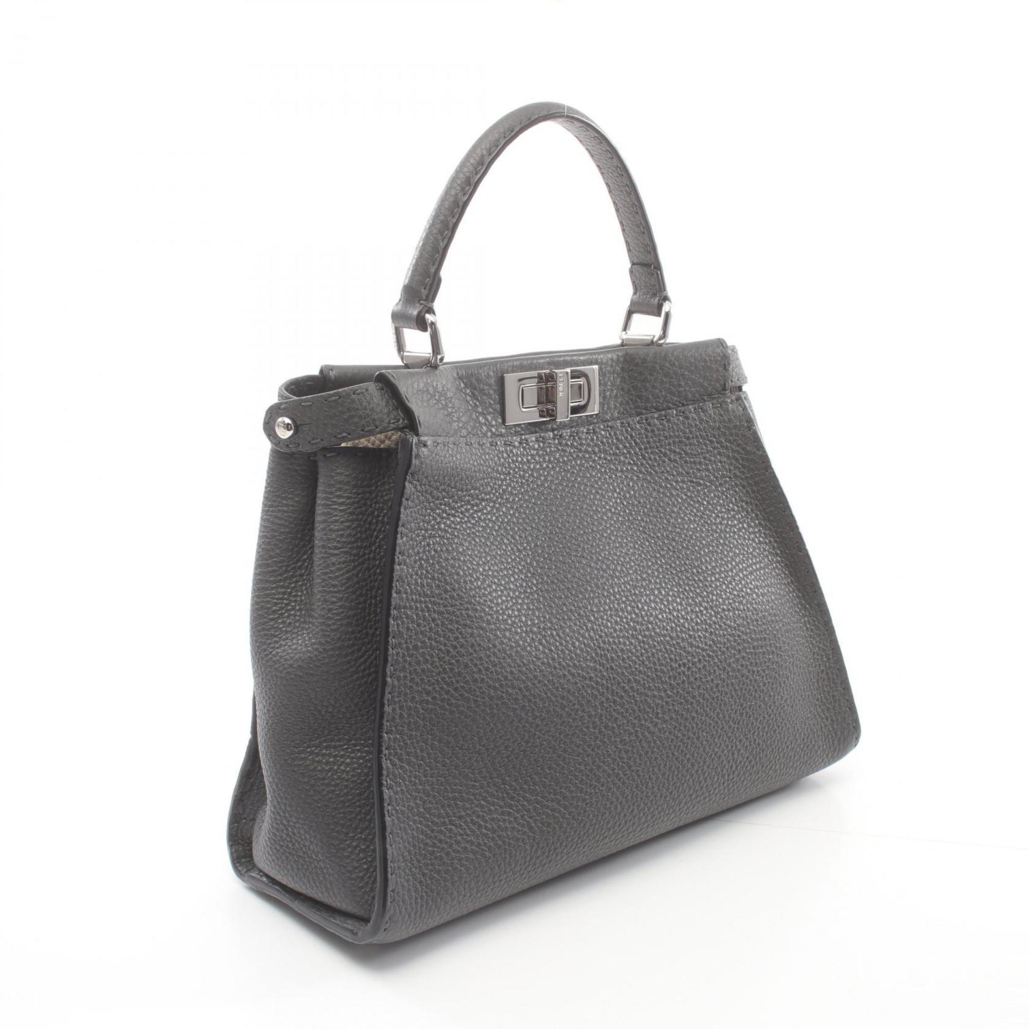 FENDI Peekaboo Regular Selleria Handbag Bag Leather Women's Grey 8BN290 Q0J