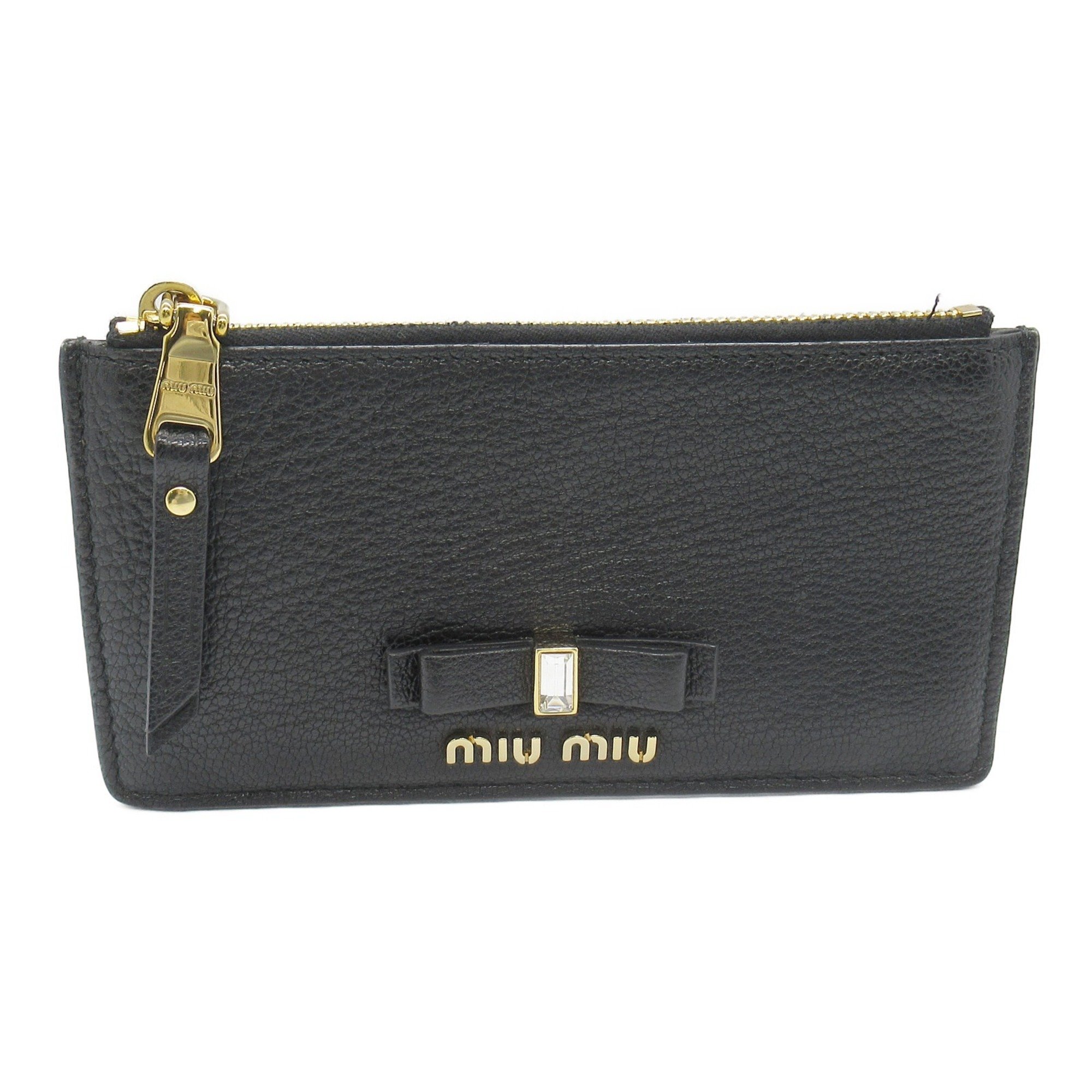 Miu Miu Miu Coin Card Holder Wallet/Coin Case Wallet Leather Women's Black 5MB006