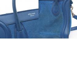 CELINE Luggage Nano Shopper Handbag Bag Suede Leather Women's Blue 168243