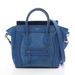 CELINE Luggage Nano Shopper Handbag Bag Suede Leather Women's Blue 168243