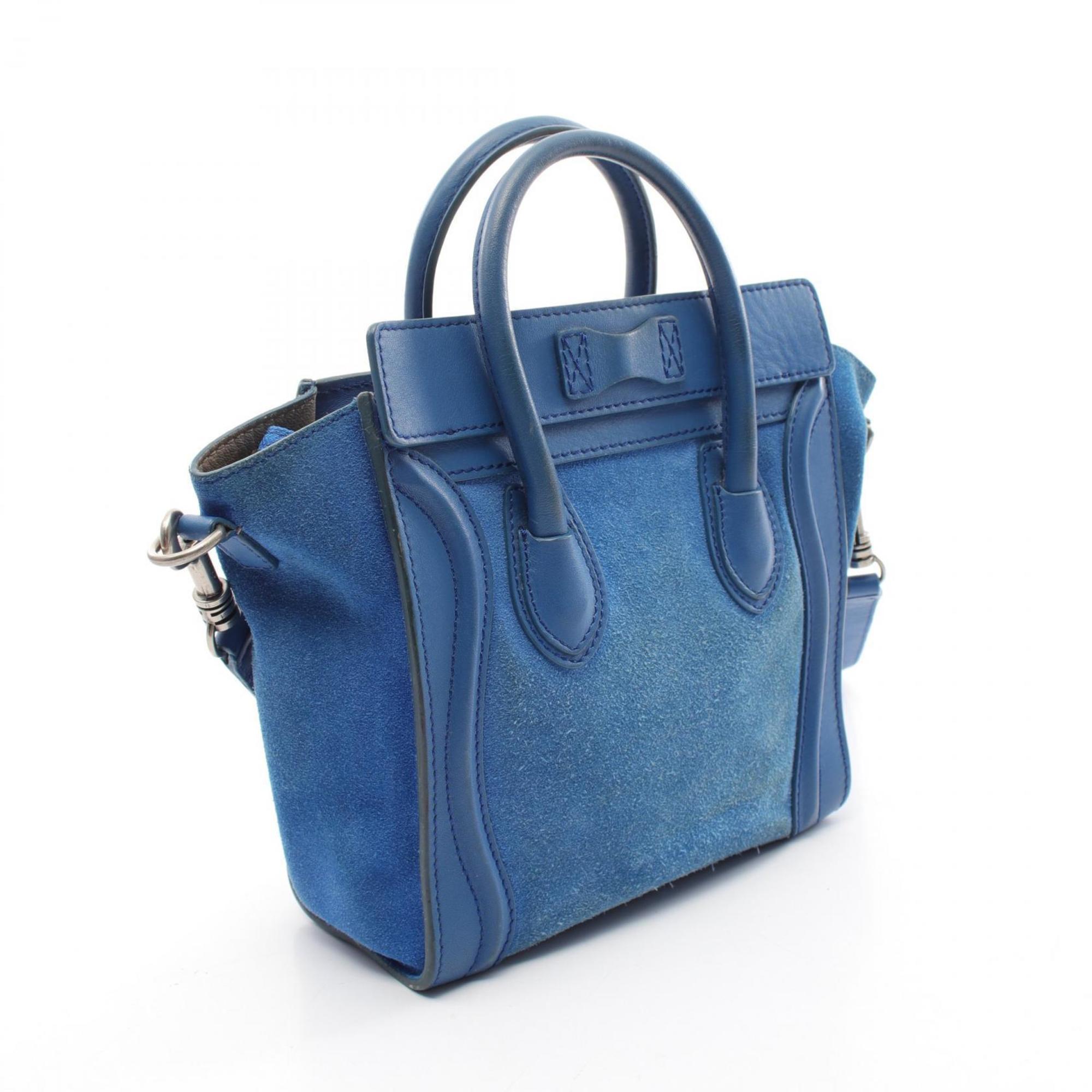 CELINE Luggage Nano Shopper Handbag Bag Suede Leather Women's Blue 168243