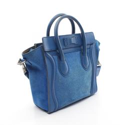 CELINE Luggage Nano Shopper Handbag Bag Suede Leather Women's Blue 168243