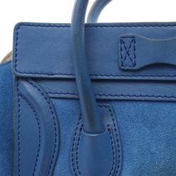 CELINE Luggage Nano Shopper Handbag Bag Suede Leather Women's Blue 168243