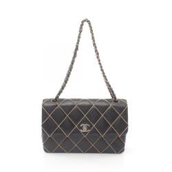 CHANEL Wild Stitch Shoulder Bag Leather Women's Black A14687