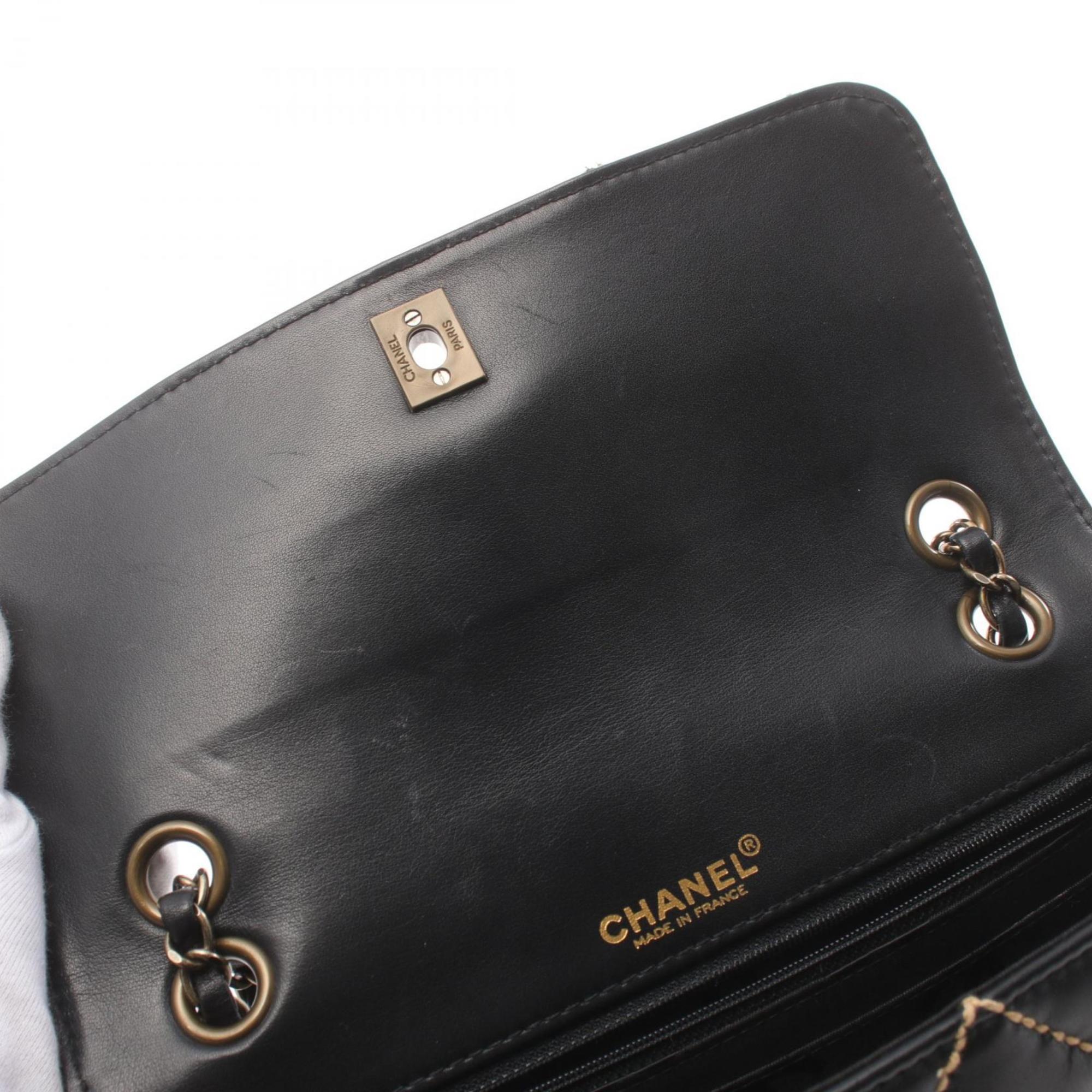 CHANEL Wild Stitch Shoulder Bag Leather Women's Black A14687