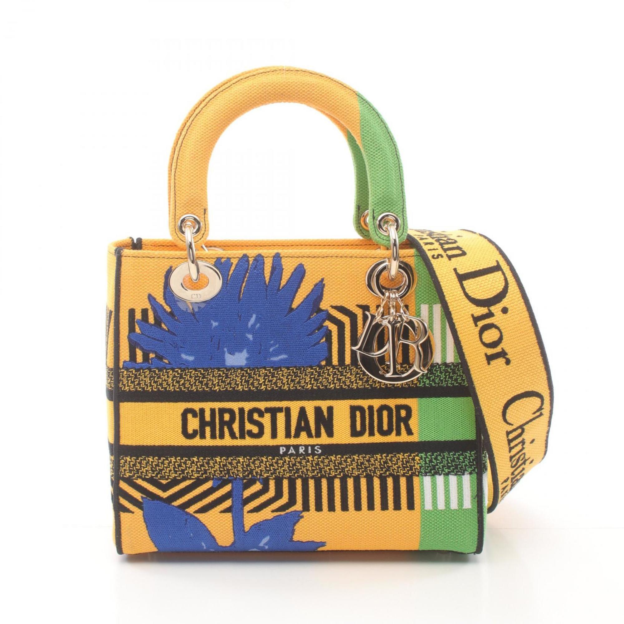 Christian Dior Dior Lady Handbag Bag Canvas Women's Yellow Multicolor