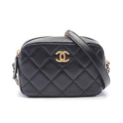 CHANEL Matelasse Shoulder Bag Leather Grained Calfskin Women's Black