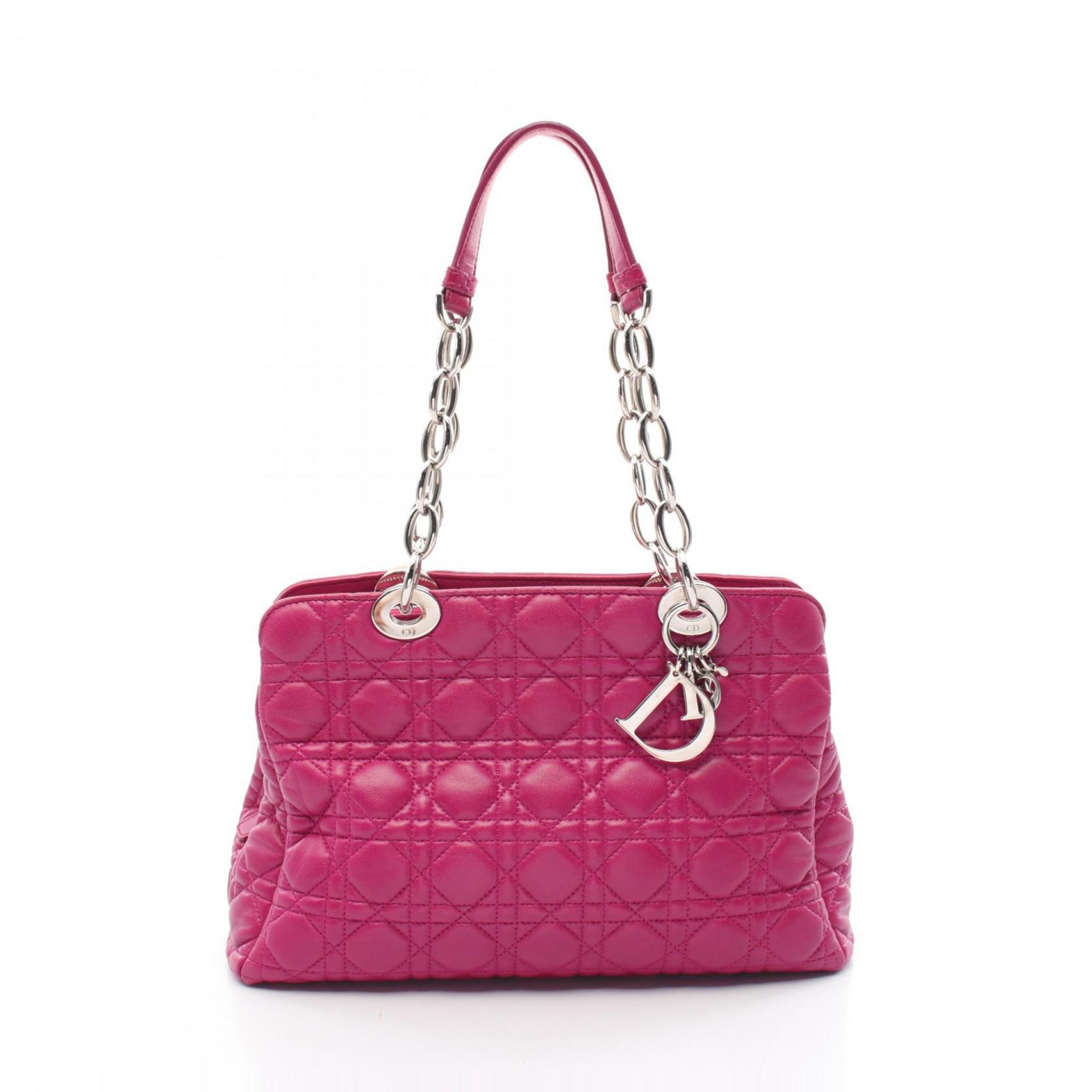 Christian Dior Dior Cannage Shoulder Bag Leather Women's Pink