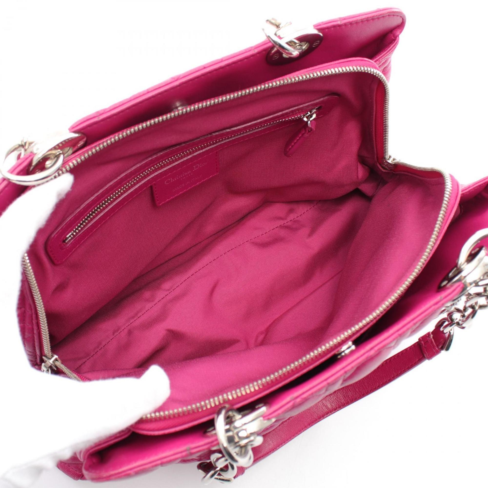 Christian Dior Dior Cannage Shoulder Bag Leather Women's Pink