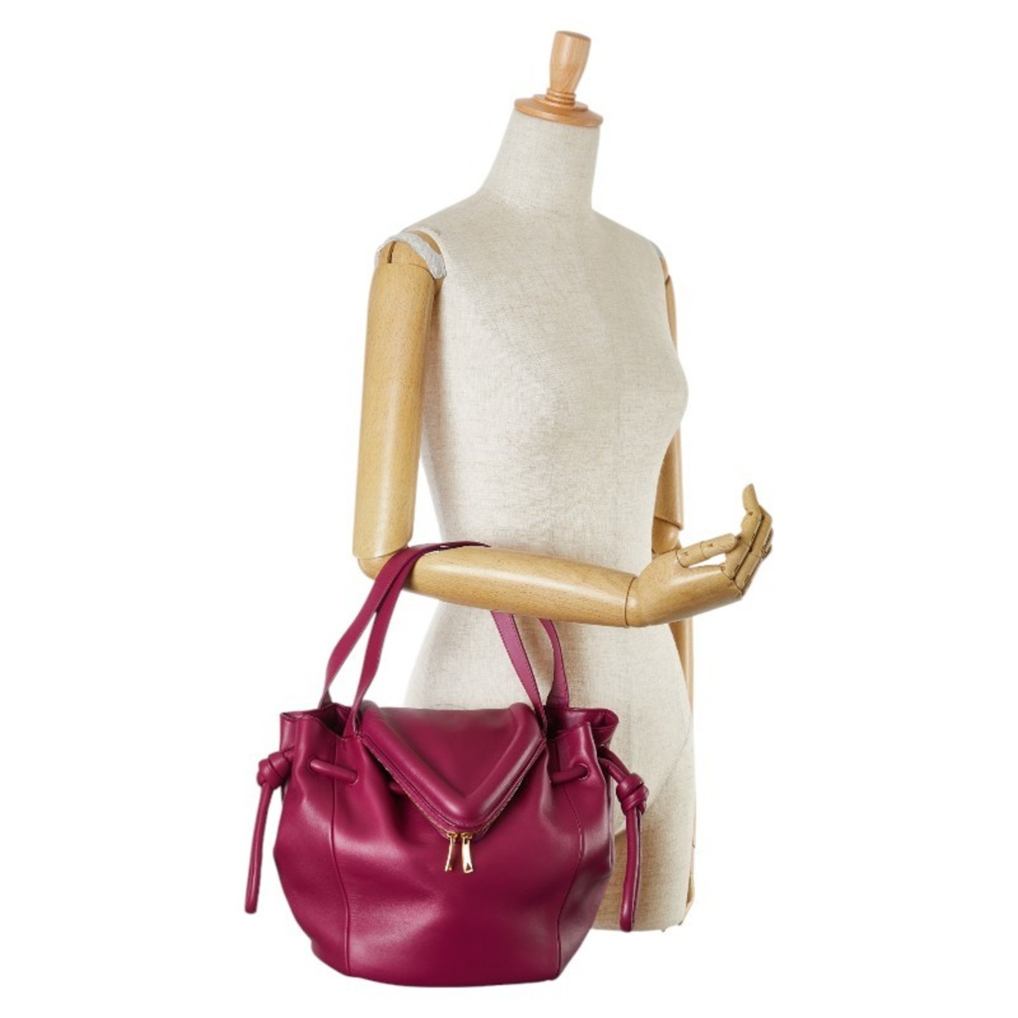 Bottega Veneta Beak Handbag 666531 Cinnabar Purple Calf Leather Women's BOTTEGAVENETA