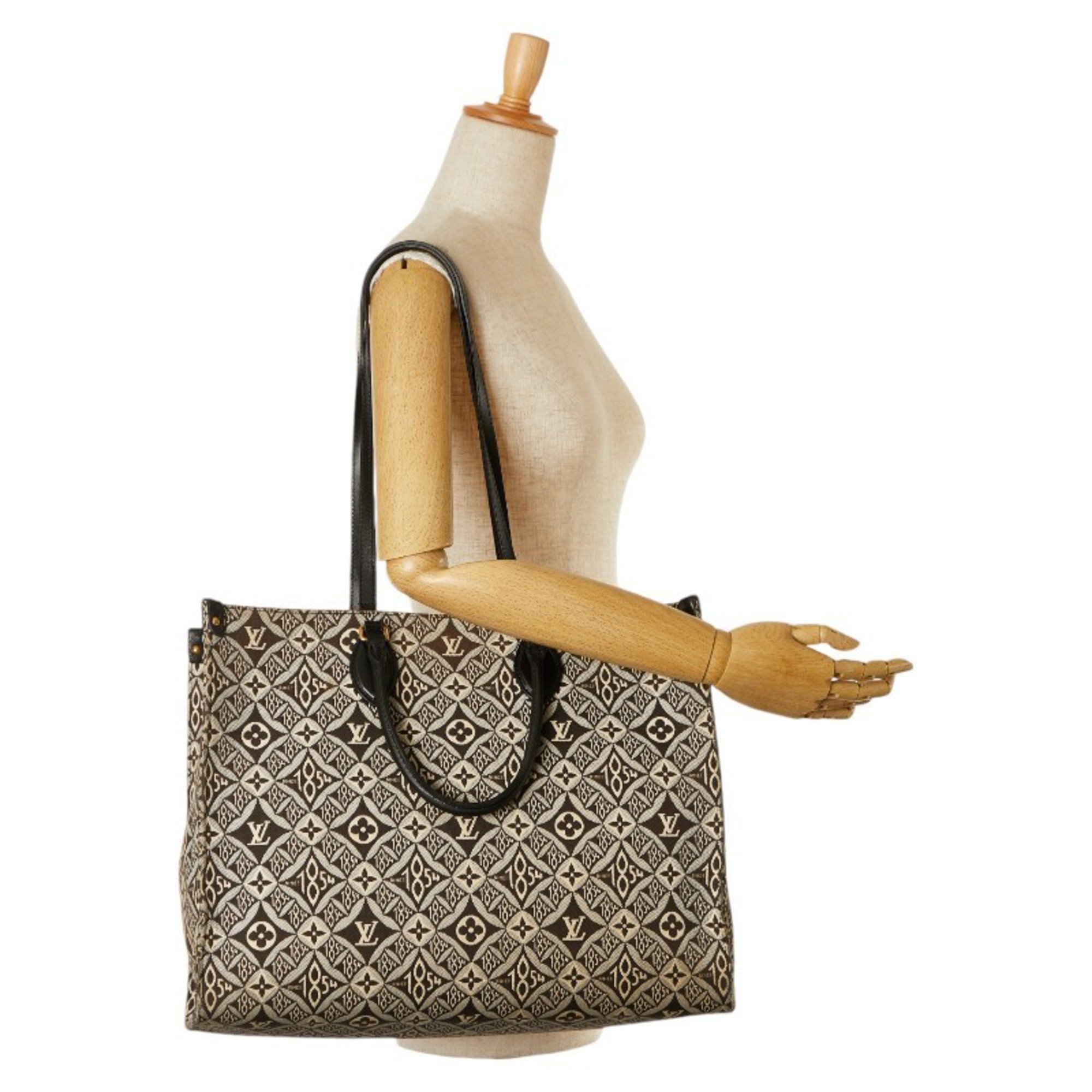 Louis Vuitton Monogram Jacquard On the Go GM Tote Bag M57207 Black White Canvas Leather Women's LOUIS VUITTON