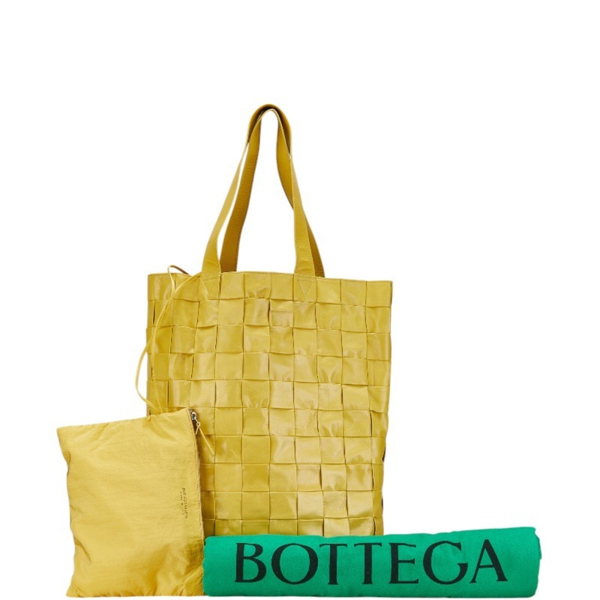 Bottega Veneta Maxi Intrecciato Tote Bag Yellow Calf Leather Women's BOTTEGAVENETA