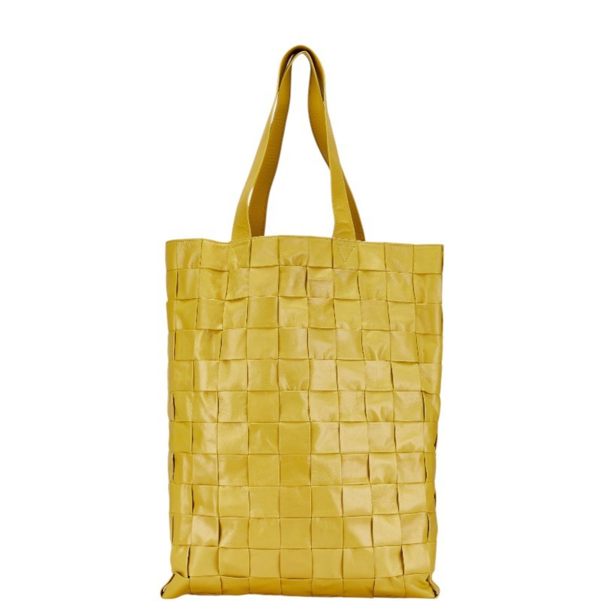 Bottega Veneta Maxi Intrecciato Tote Bag Yellow Calf Leather Women's BOTTEGAVENETA