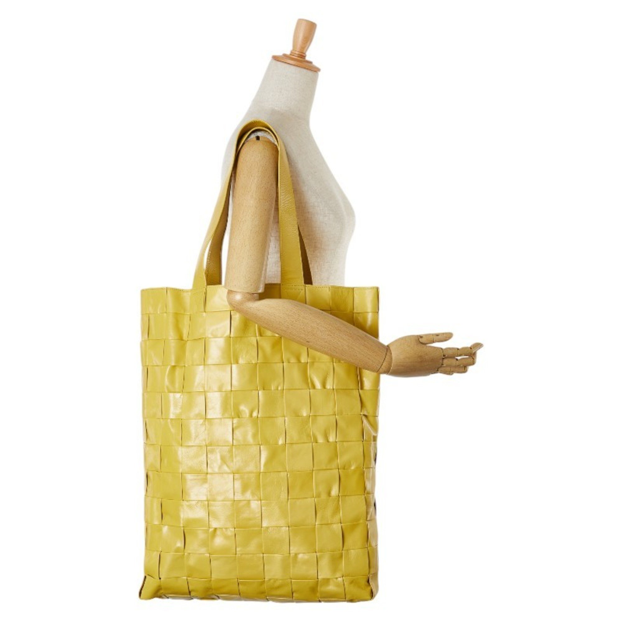 Bottega Veneta Maxi Intrecciato Tote Bag Yellow Calf Leather Women's BOTTEGAVENETA