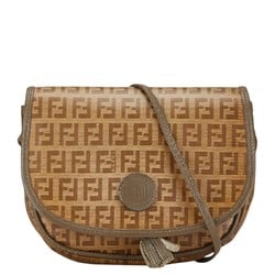 FENDI ZUCCA shoulder bag brown PVC leather women's