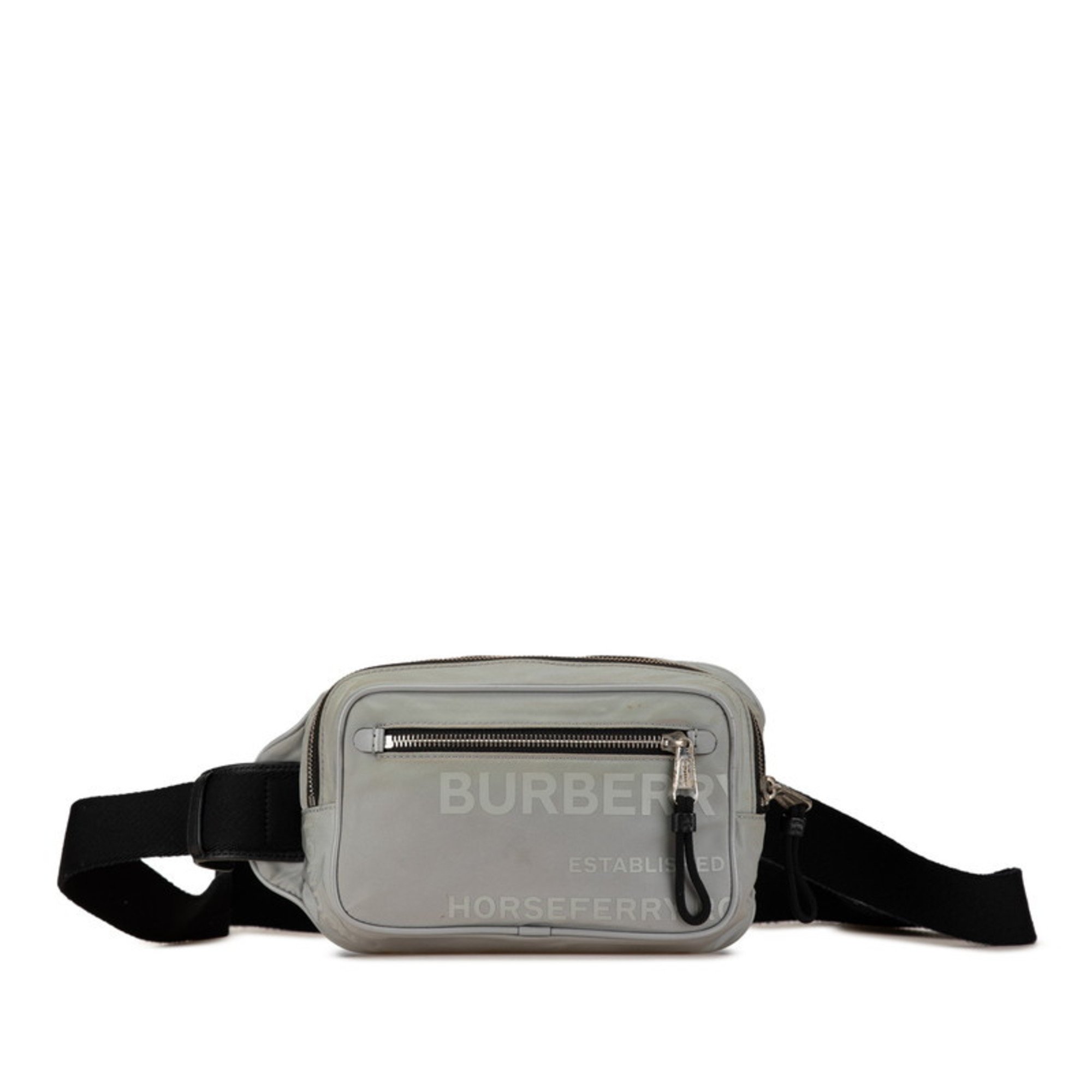 Burberry Horseferry Body Bag Waist Grey Nylon Leather Women's BURBERRY