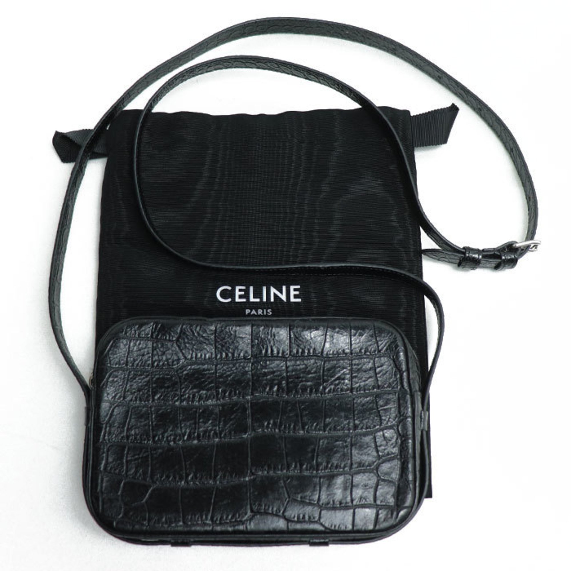 CELINE Horizontal Mobile Pouch Shoulder Bag Black 10G373 Unisex