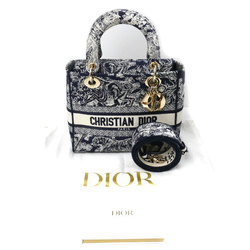 Christian Dior Lady D-Lite Medium 2-Way Shoulder Bag Navy White M0565ORGO M928 Women's