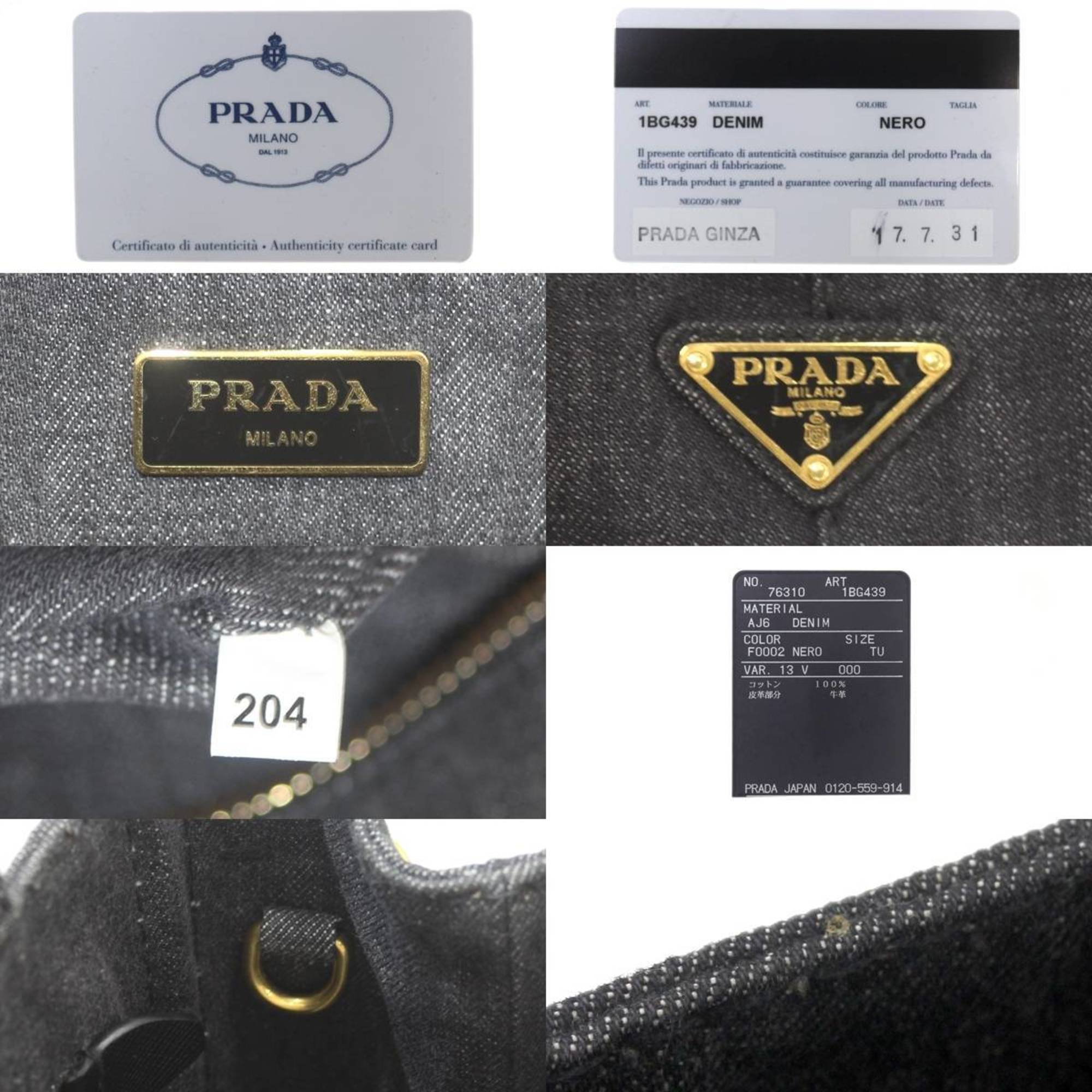 PRADA Prada Handbag Canapa Grey Denim 1BG439 Cotton