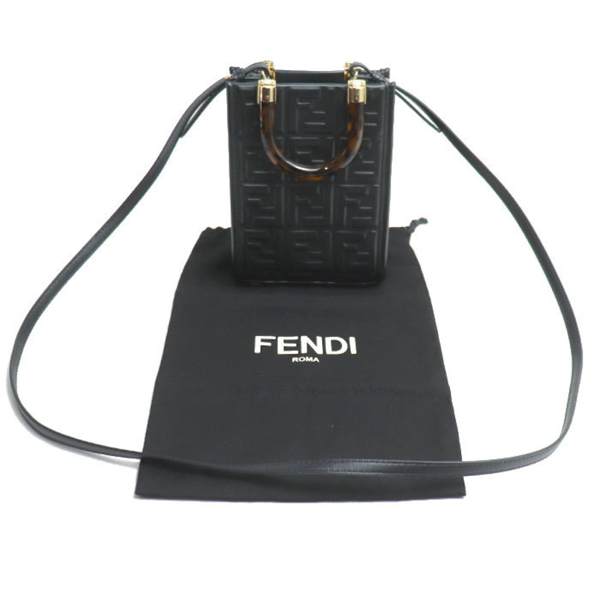 FENDI Sunshine Shopper Small 2-Way Shoulder Bag Black 8BS051 Women's