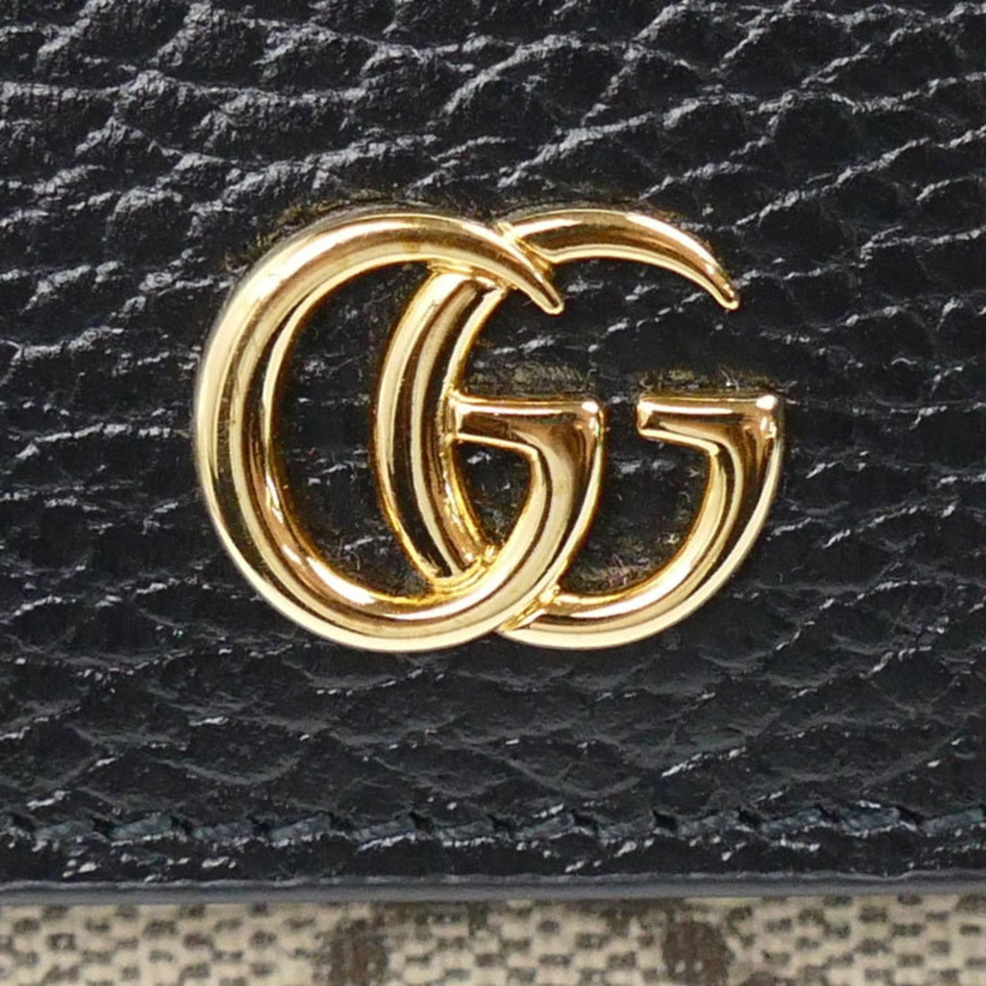 GUCCI Double G Bicolor Continental Wallet Long Black Beige 456116 17WAG 1283 Women's