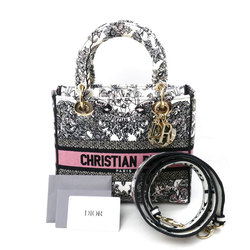 Christian Dior BUTTERFLY AROUND THE WORLD Lady D-Lite Medium 2-Way Shoulder Bag Gray Pink White M0565OESO Women's