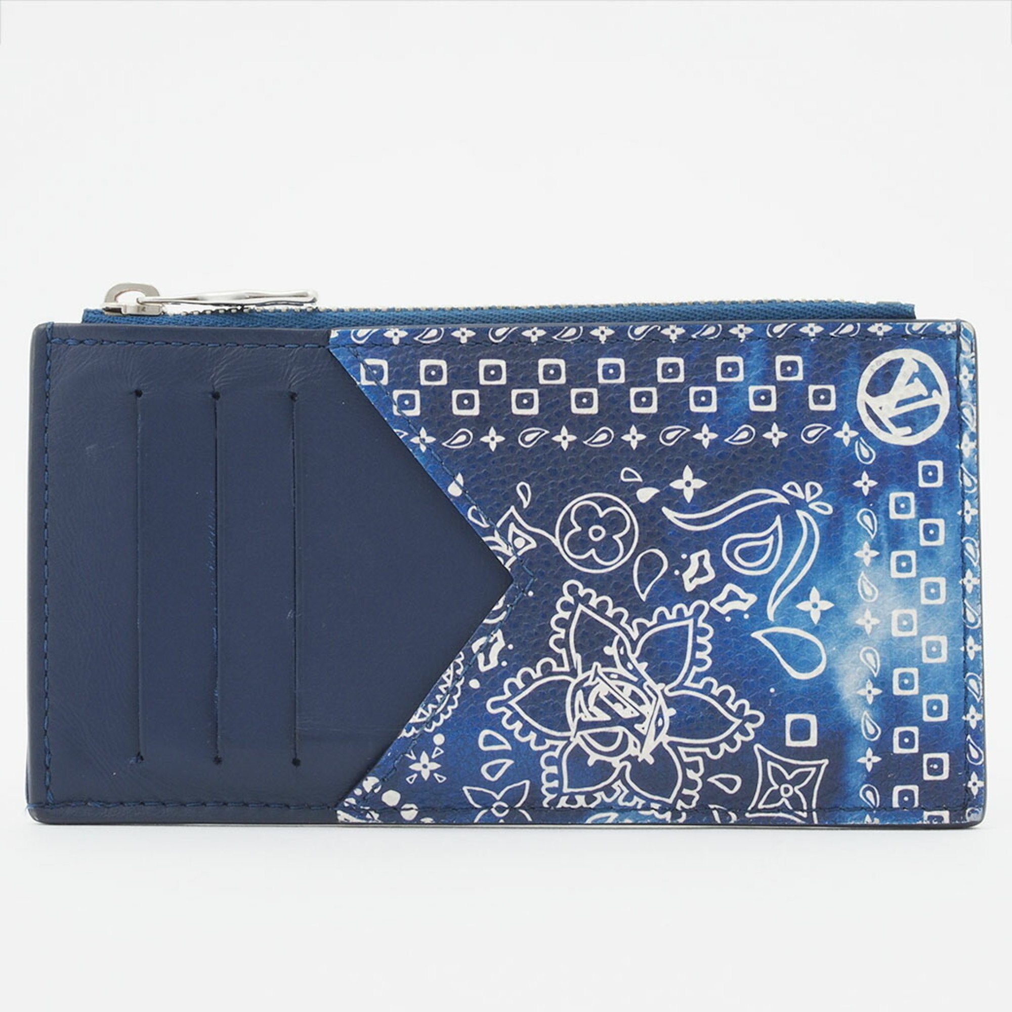 Louis Vuitton Coin Card Holder Case Blue M81432 Men's Monogram Bandana Canvas LOUIS VUITTON