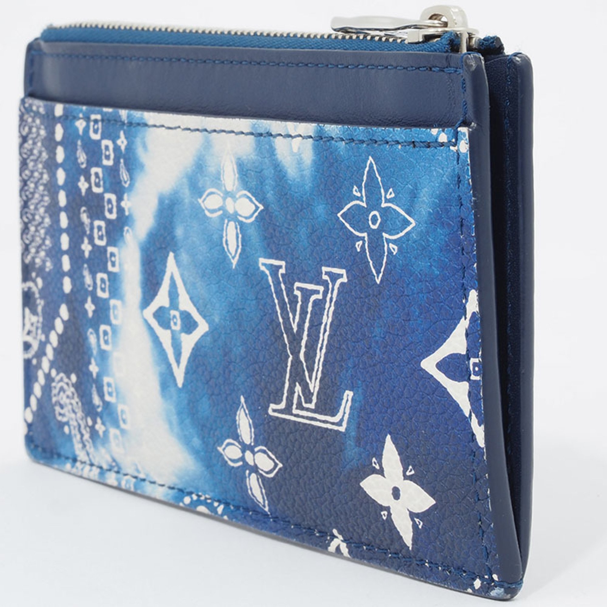 Louis Vuitton Coin Card Holder Case Blue M81432 Men's Monogram Bandana Canvas LOUIS VUITTON