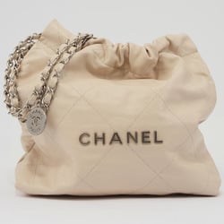 Chanel CHANEL22 Small Handbag Beige AS3260 Women's Shiny Calfskin Matelasse CHANEL