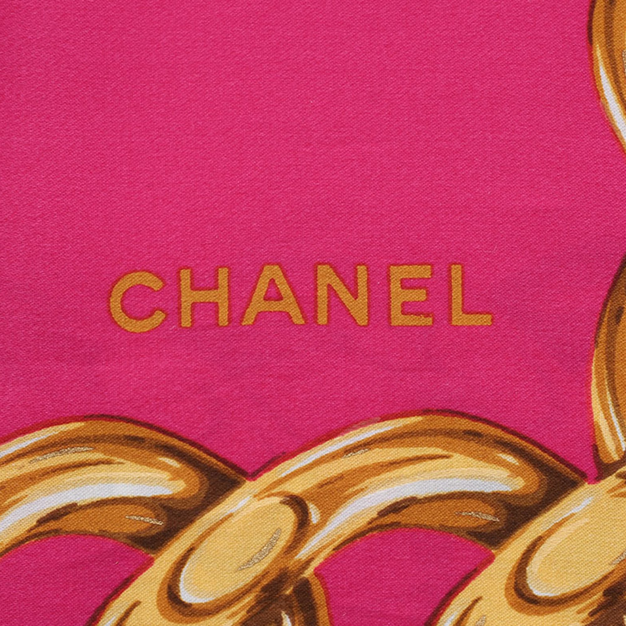 Chanel scarf muffler camellia coco chain pink women's 100% silk CHANEL