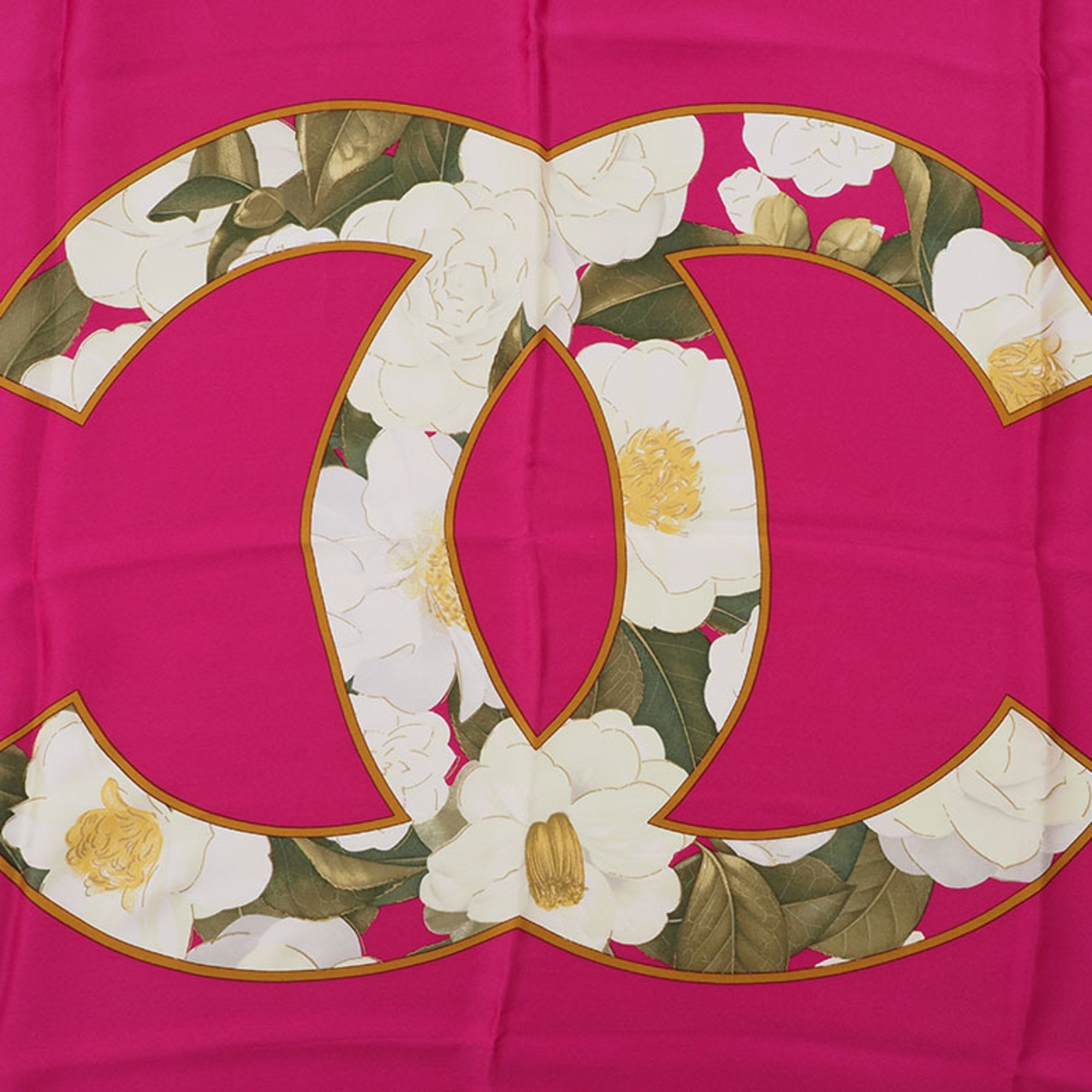 Chanel scarf muffler camellia coco chain pink women's 100% silk CHANEL