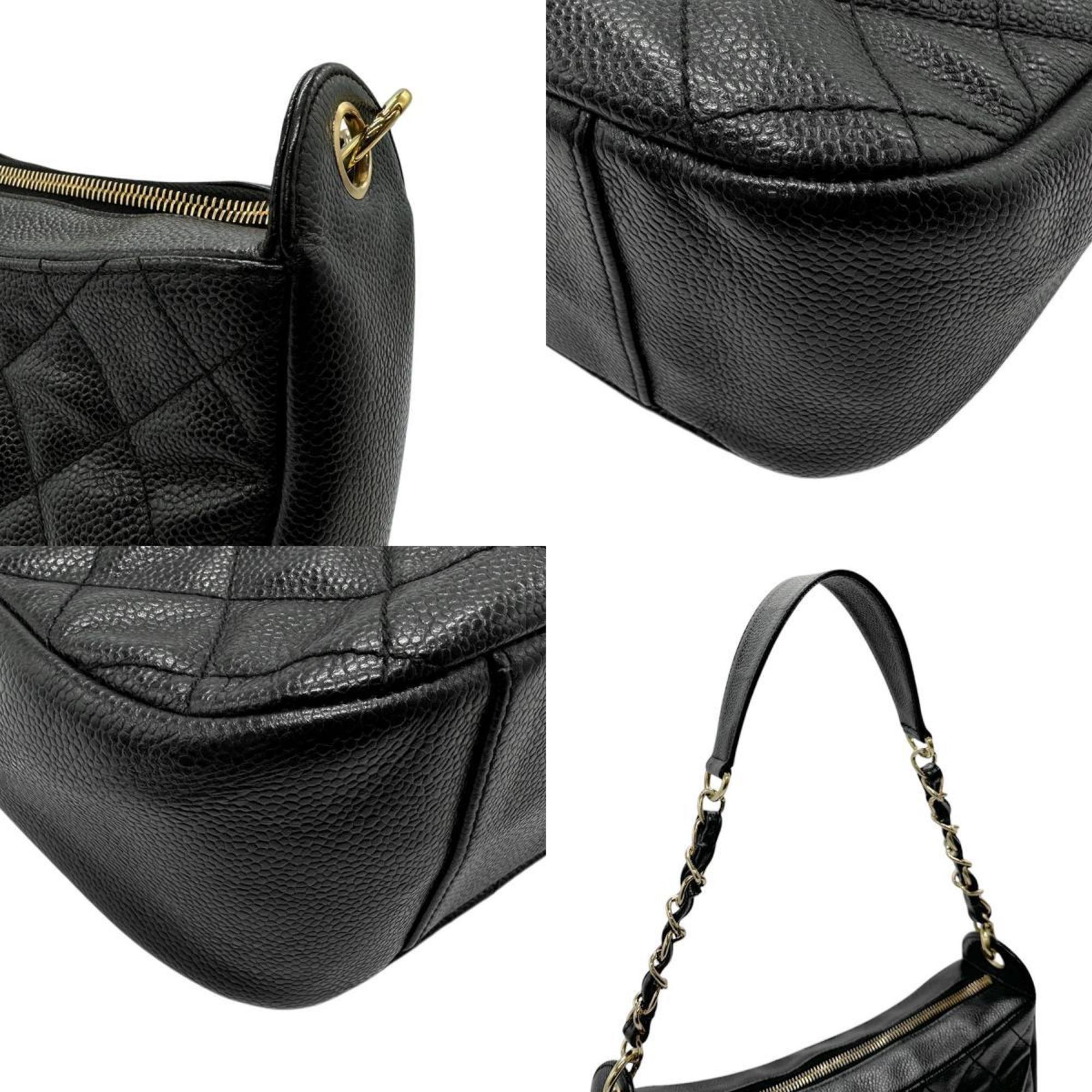 CHANEL Shoulder Bag Caviar Skin Leather Black Women's z2839