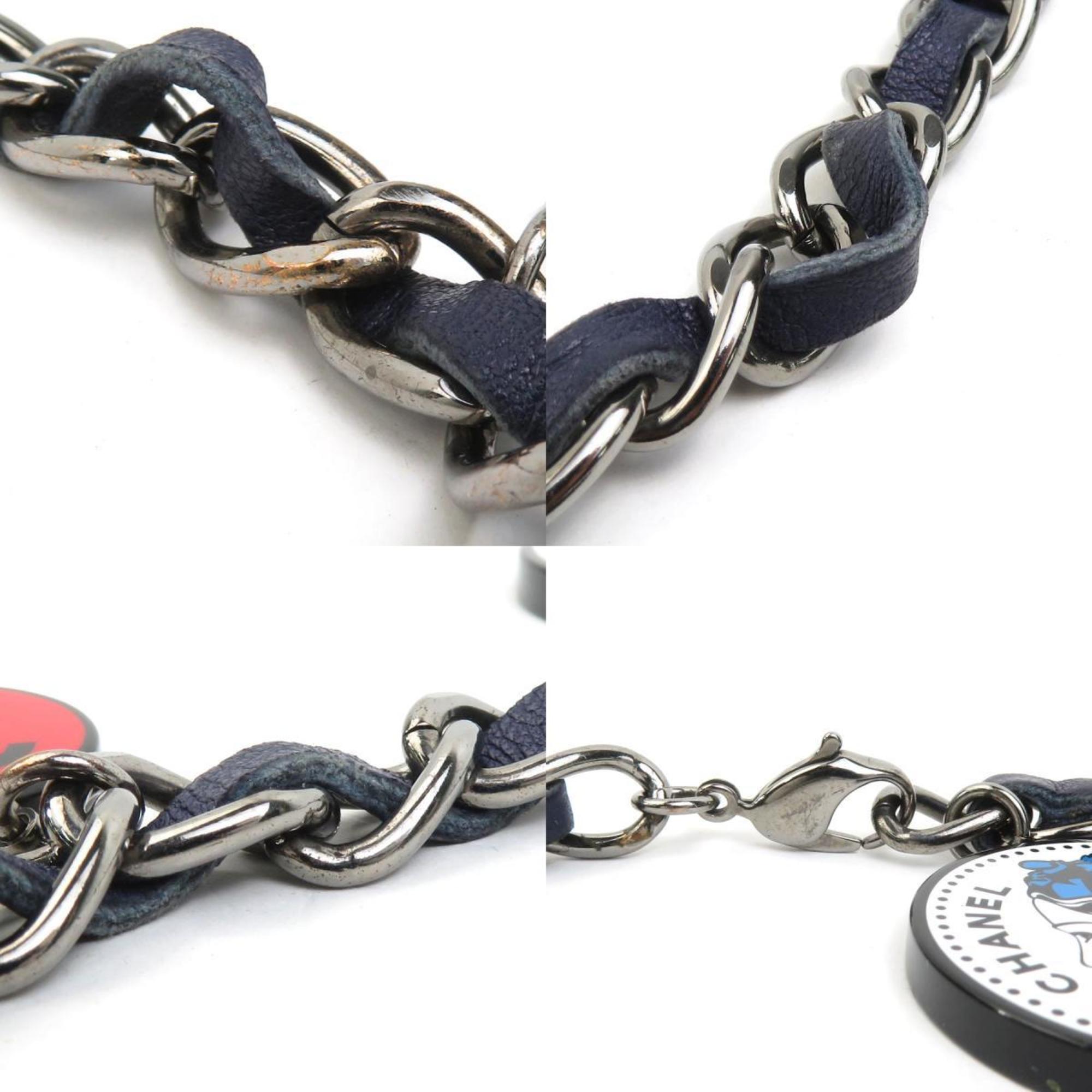 CHANEL Necklace Mademoiselle Metal Leather Resin Navy White Multicolor Women's e59586a