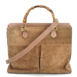 GUCCI handbag shoulder bag bamboo suede leather brown gold ladies e59533a