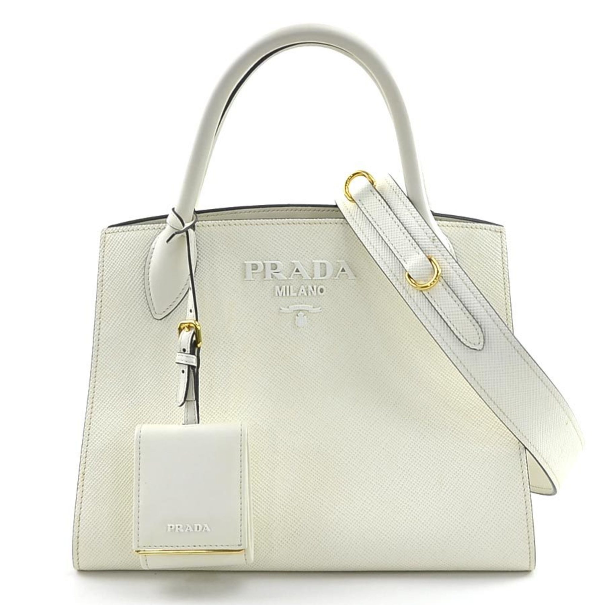 PRADA Handbag Shoulder Bag Monochrome Leather White Women's 1BA156 a0519