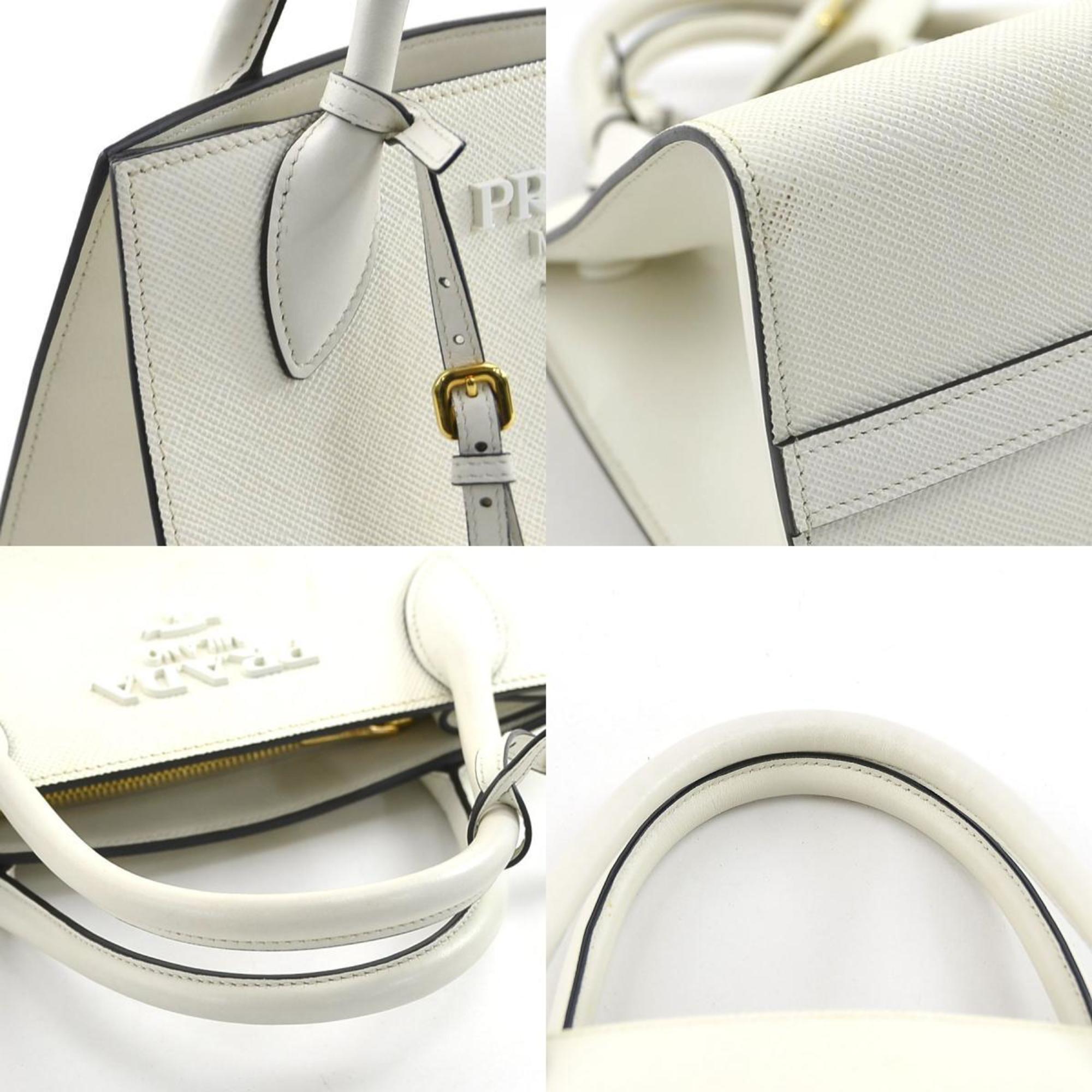 PRADA Handbag Shoulder Bag Monochrome Leather White Women's 1BA156 a0519