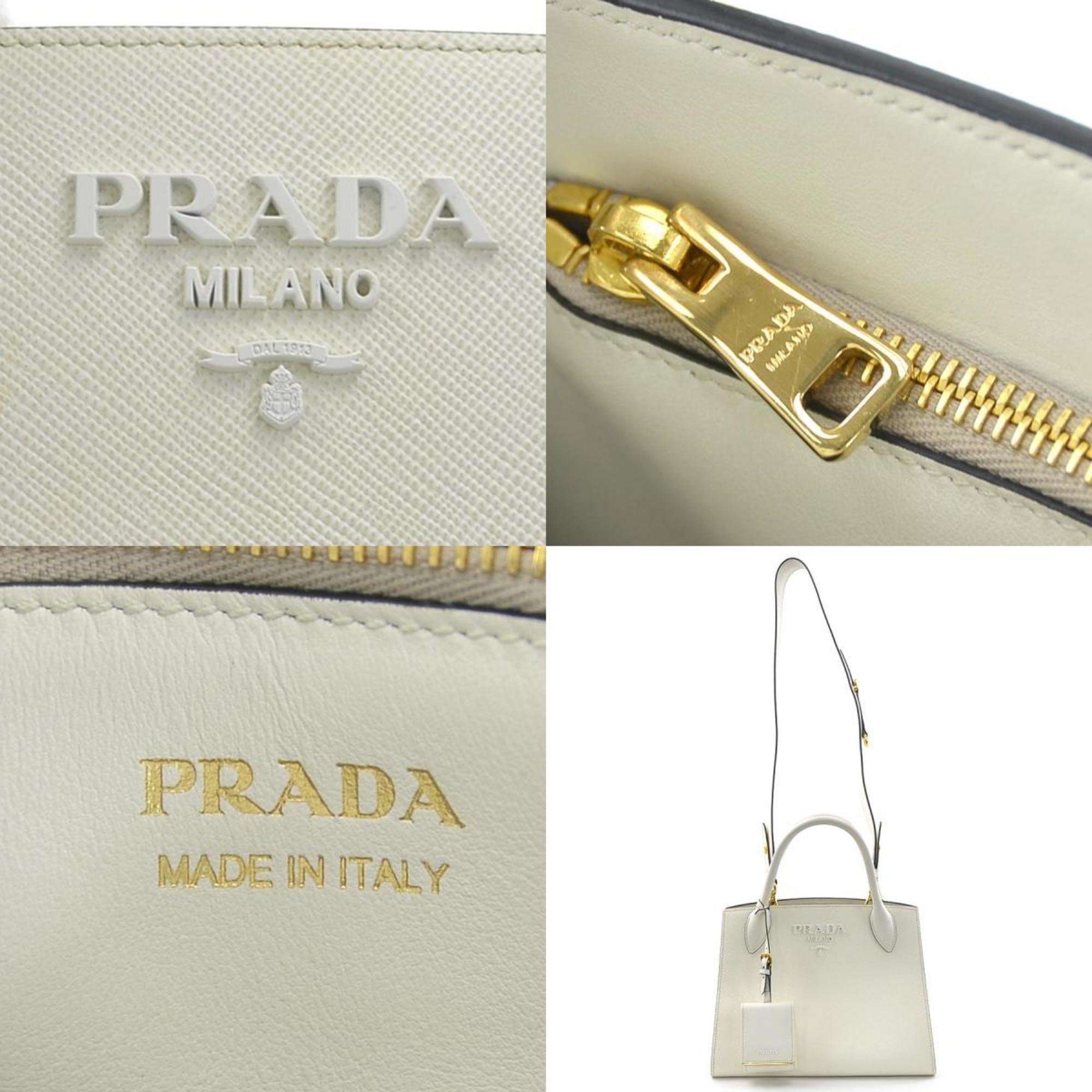 PRADA Handbag Shoulder Bag Monochrome Leather White Women's 1BA156 a0519