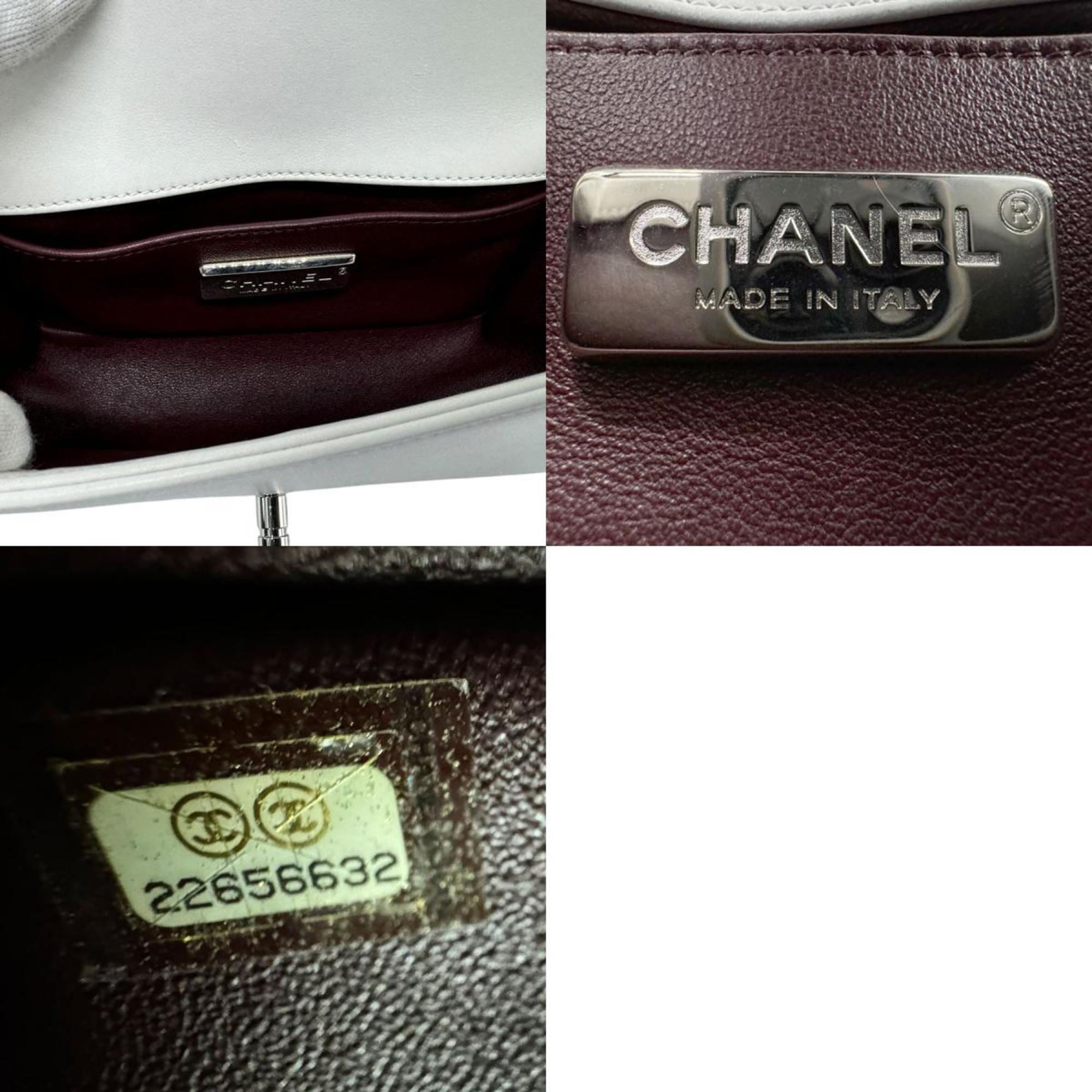 CHANEL Shoulder Bag Boy Chanel Leather White x Silver Women's z2809