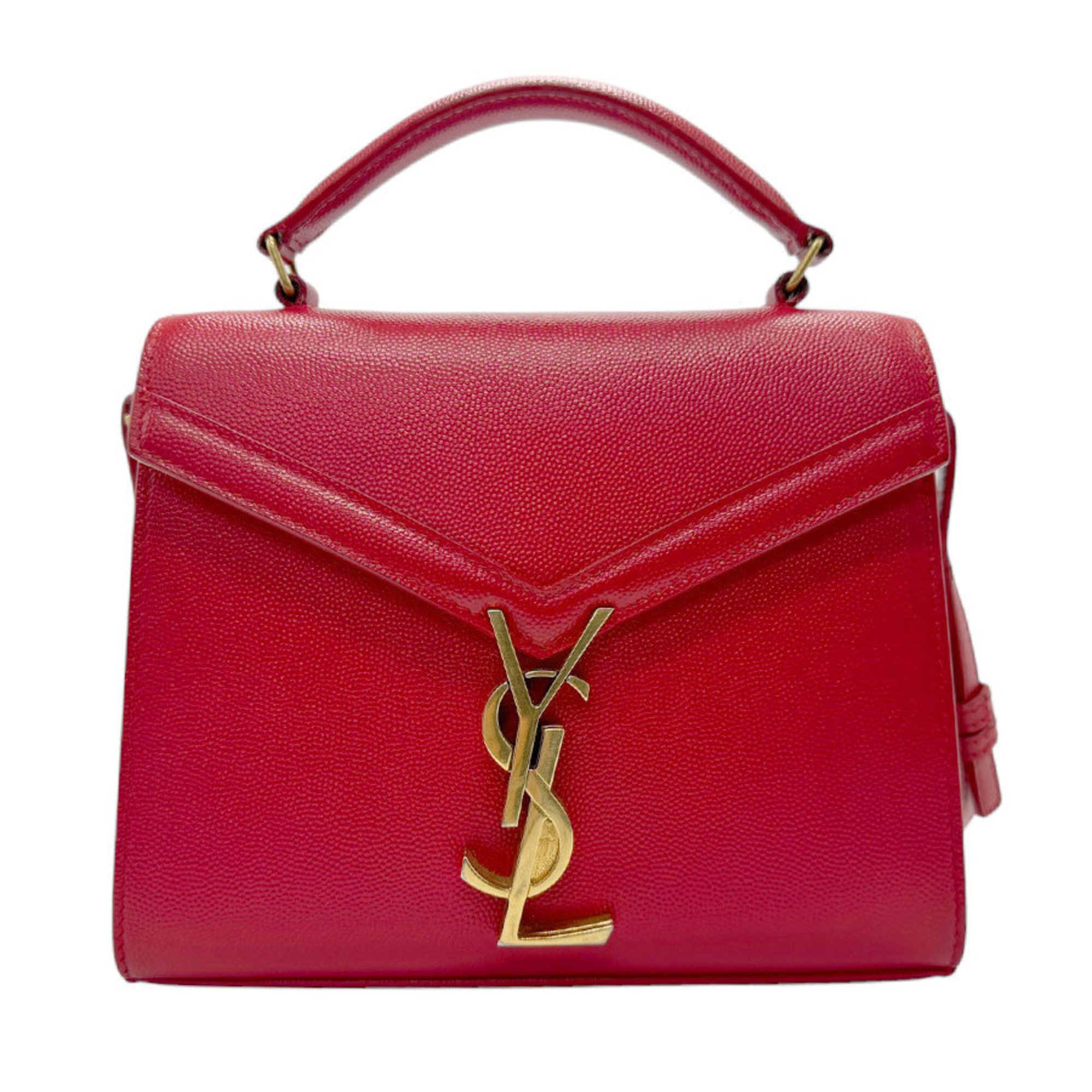 Saint Laurent Cassandra Shoulder Bag Leather Red Gold Women's z2836