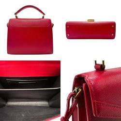 Saint Laurent Cassandra Shoulder Bag Leather Red Gold Women's z2836