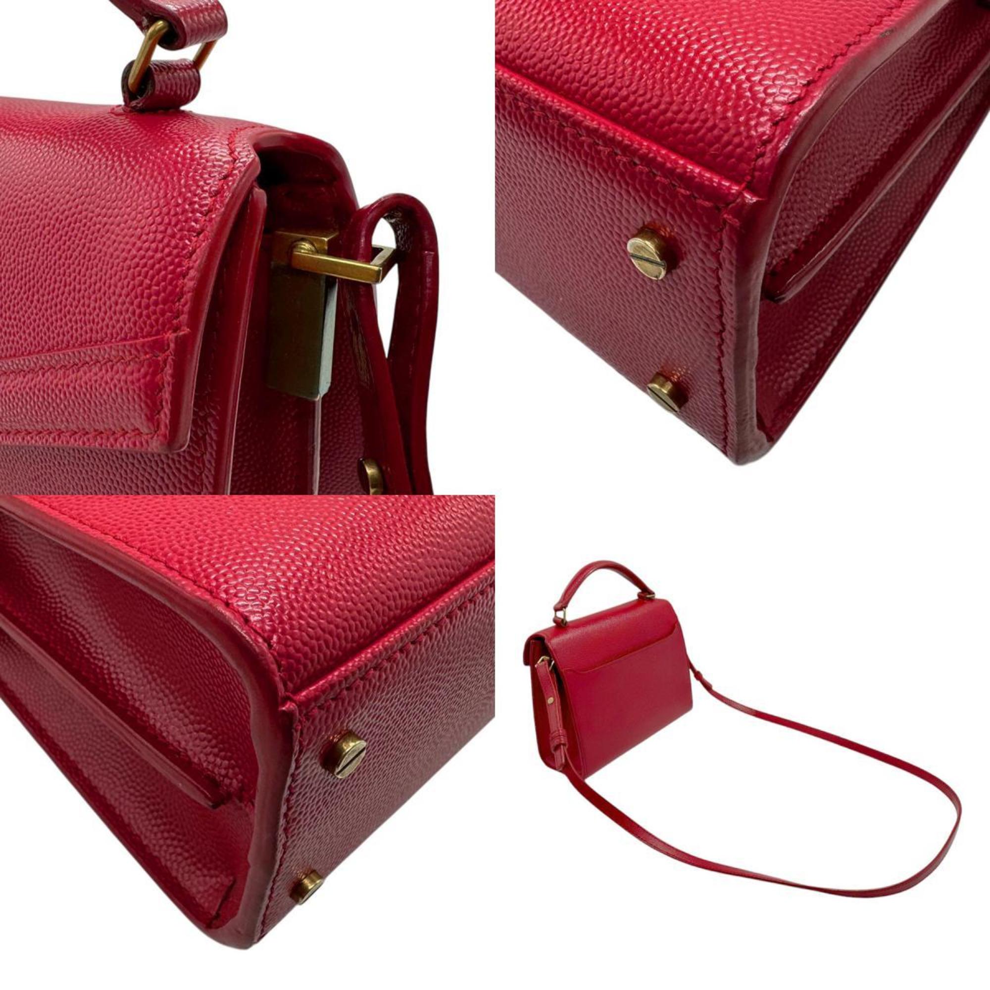 Saint Laurent Cassandra Shoulder Bag Leather Red Gold Women's z2836