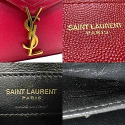 Saint Laurent Cassandra Shoulder Bag Leather Red Gold Women's z2836