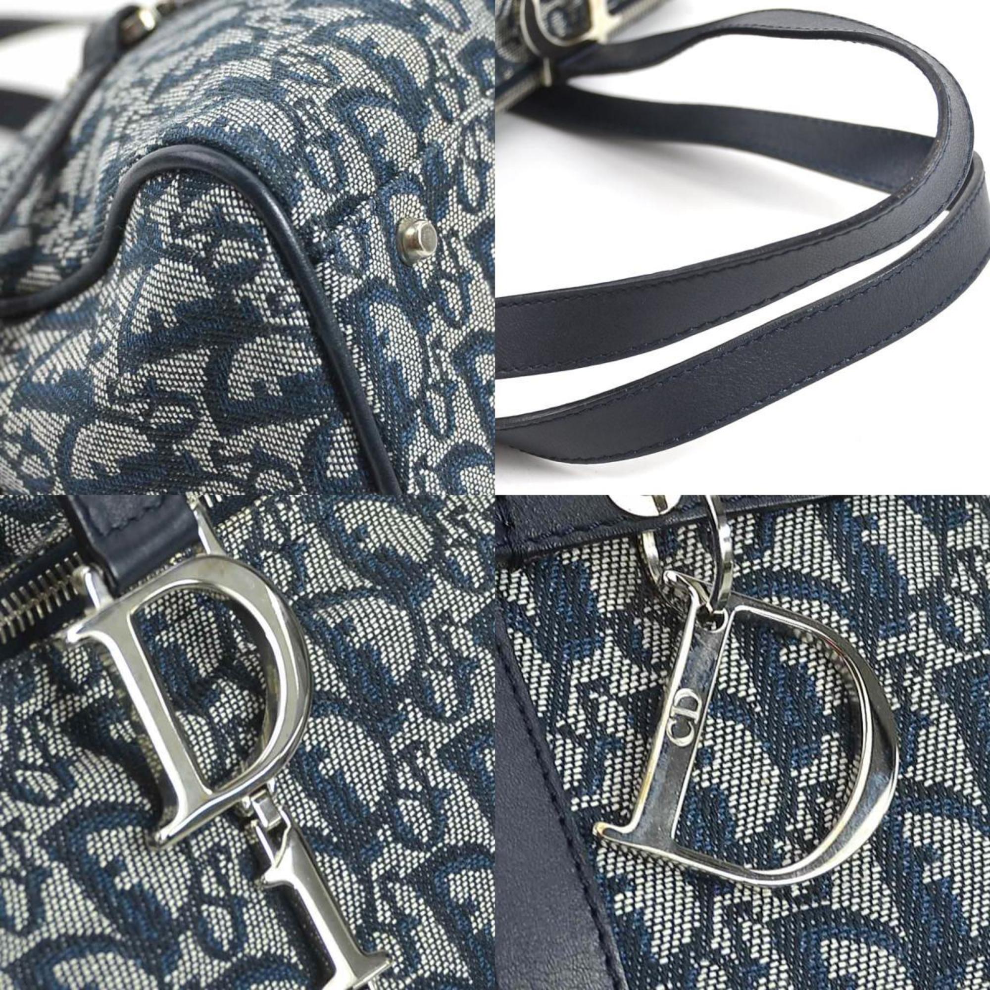 Christian Dior handbag Trotter canvas leather navy silver ladies e59535k