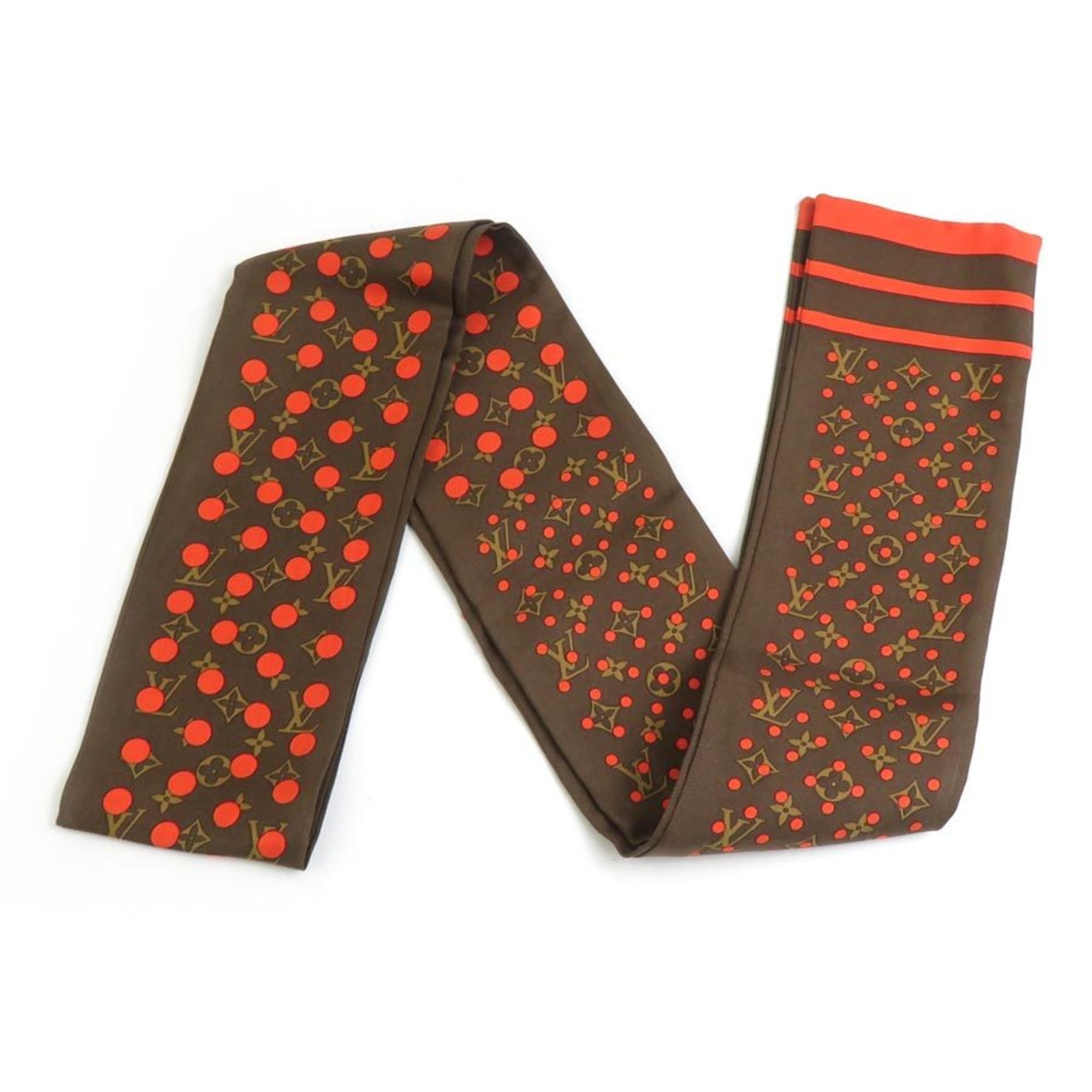 Louis Vuitton Scarf Muffler Monogram Bandeau Silk Brown Orange Women's e59564i