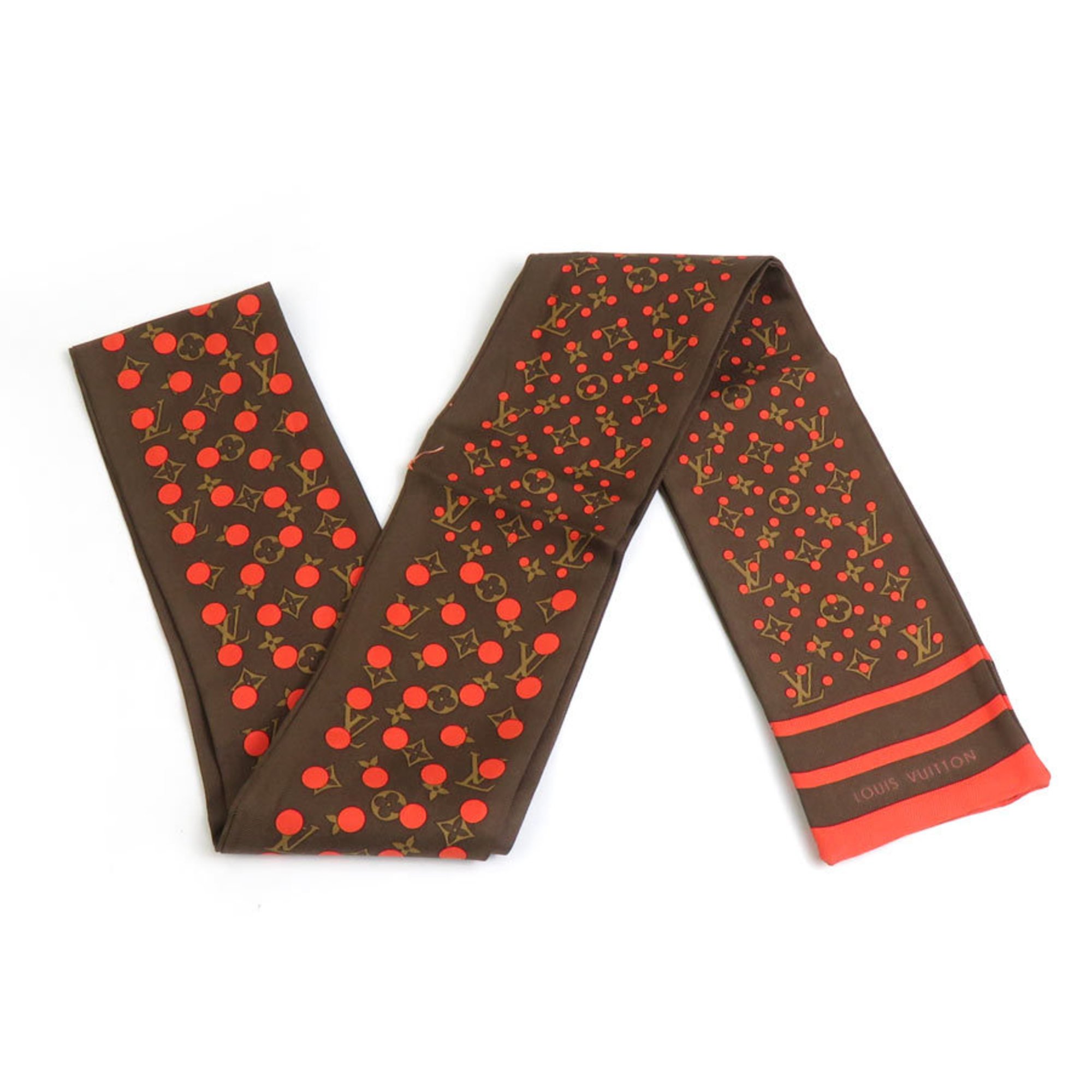 Louis Vuitton Scarf Muffler Monogram Bandeau Silk Brown Orange Women's e59564i