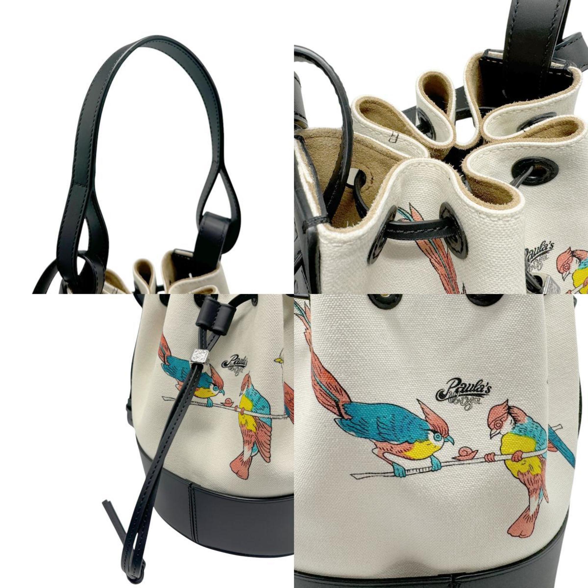 LOEWE Handbag Shoulder Bag Paula's Ibiza Canvas Leather Off-White Multicolor Black Silver Women's z2816