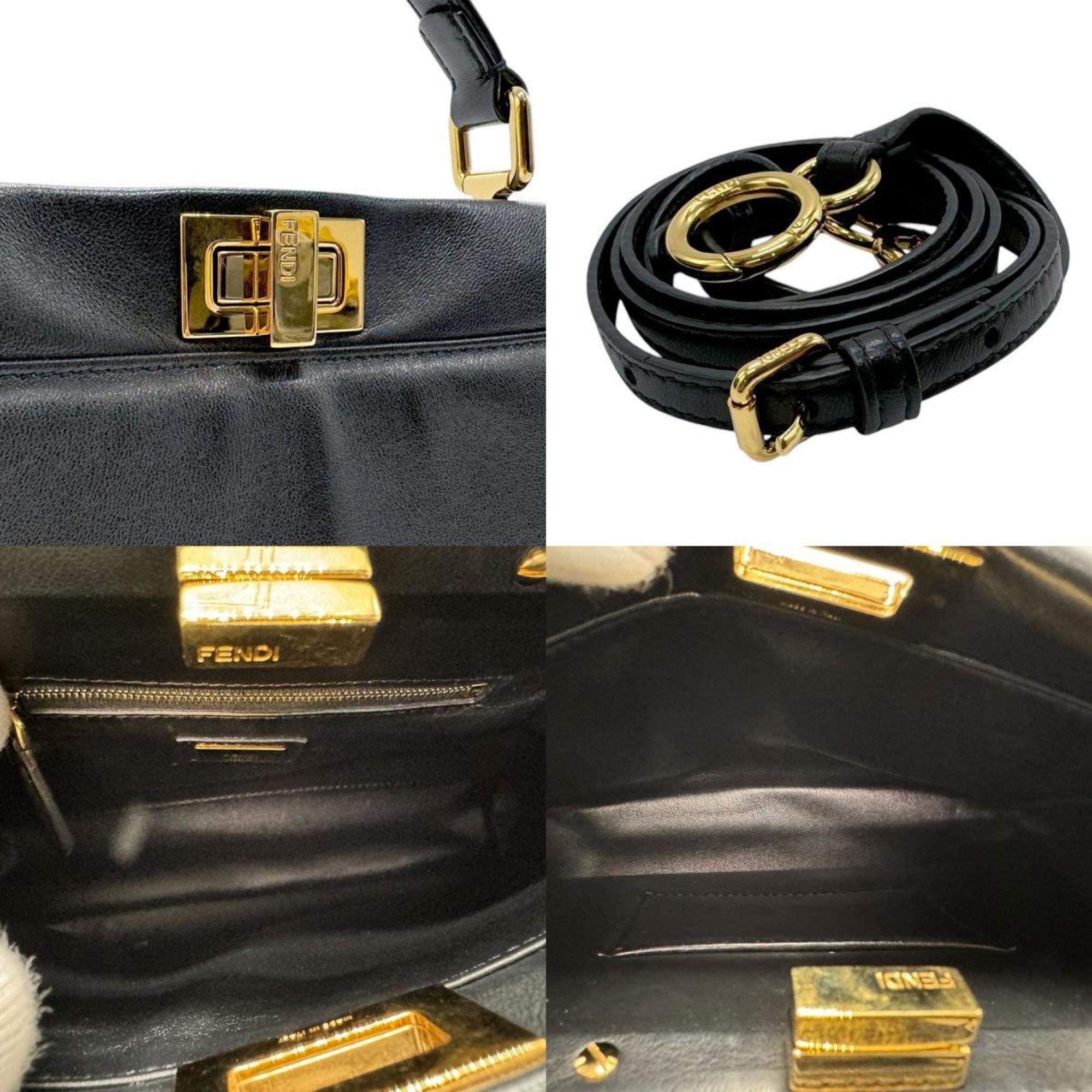 FENDI Shoulder Bag Handbag Peekaboo Leather Black Gold Men Women 8BN244-K4P z2801