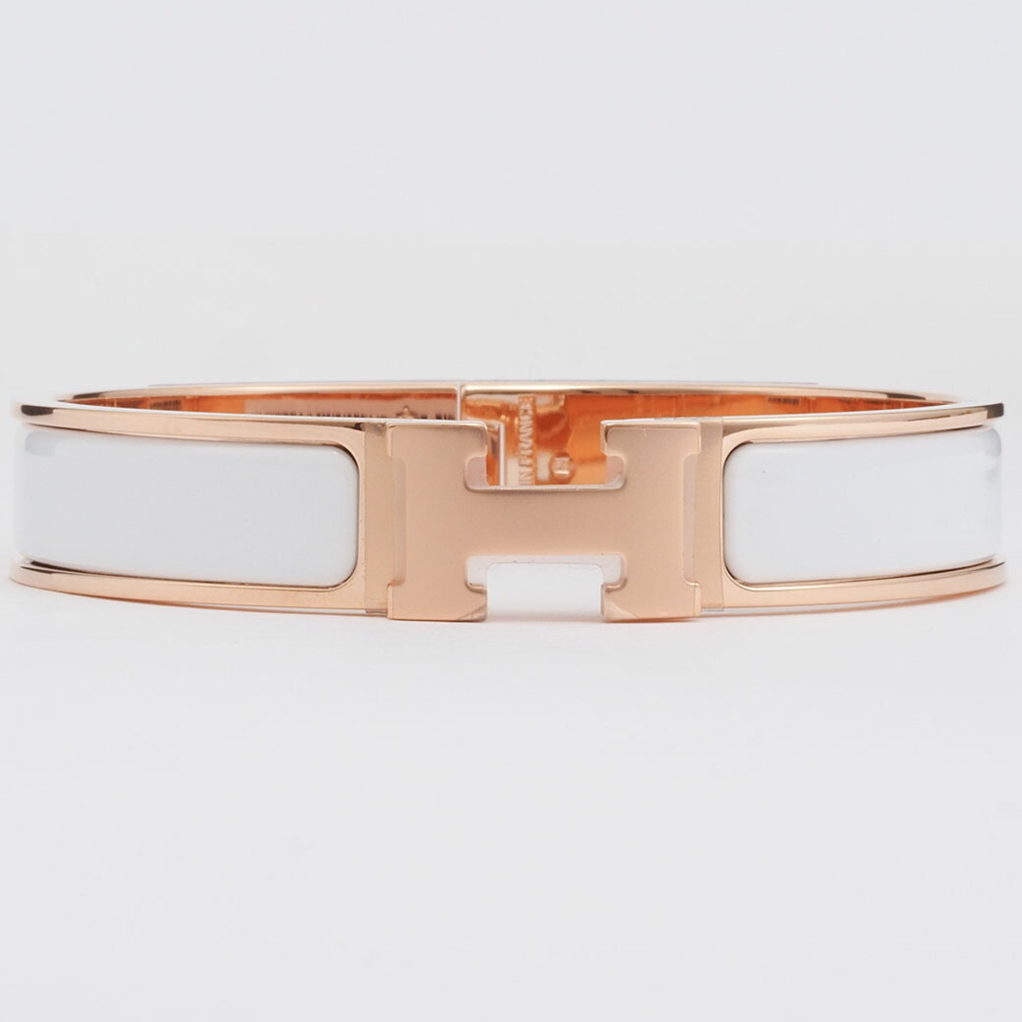 Hermes Enamel Bracelet Click H GM Bangle White Pink Gold H700001FO31GM Women's HERMES