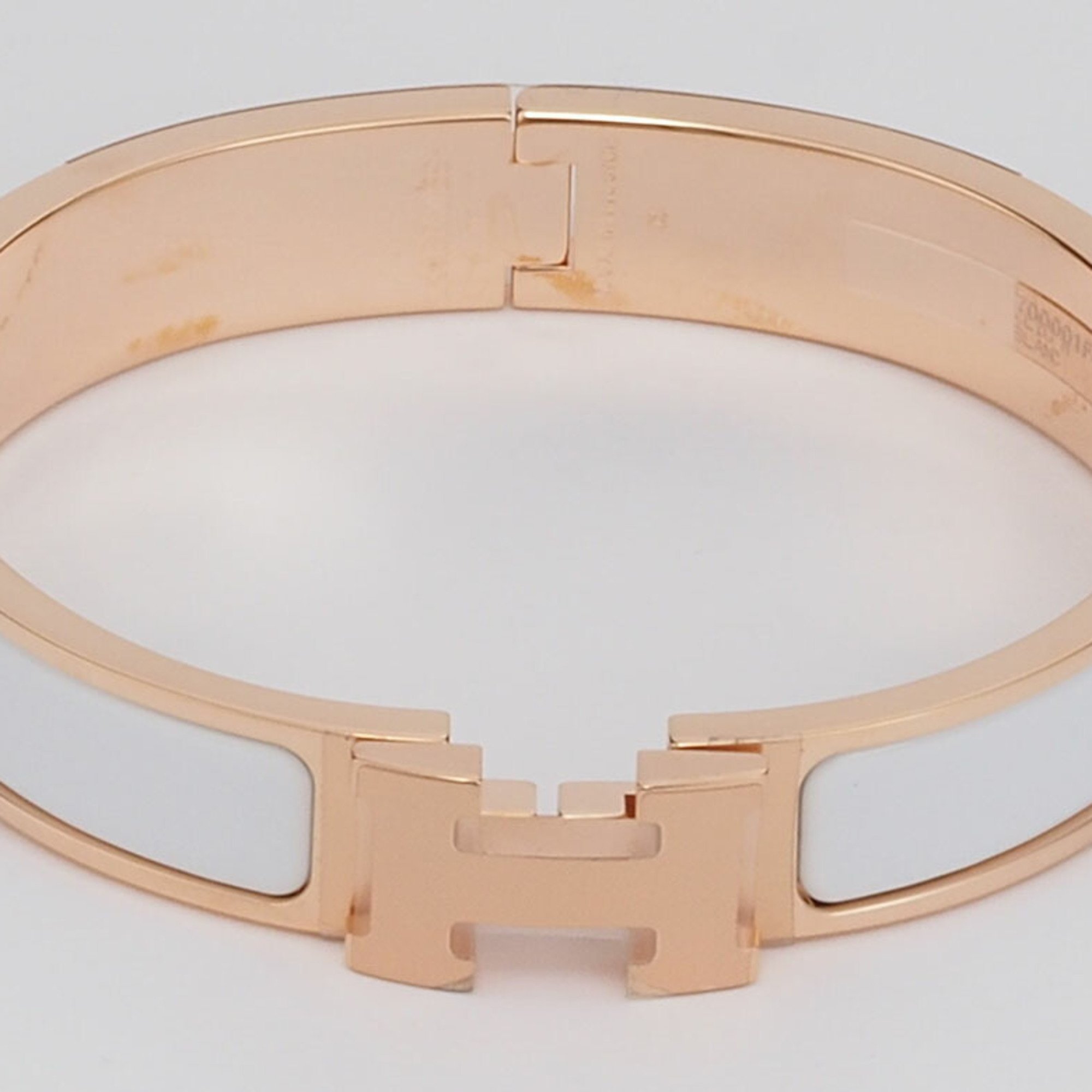 Hermes Enamel Bracelet Click H GM Bangle White Pink Gold H700001FO31GM Women's HERMES