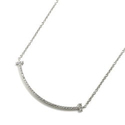 TIFFANY&Co. Tiffany K18WG White Gold T Smile Small Necklace 63058793 Diamond 2.5g 40.5cm Women's